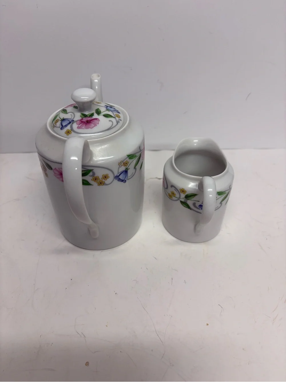 Vintage Limoges France Porcelain Floral Teapot and Creamer Set 2